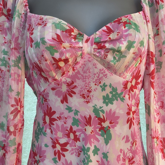 RIXO 100% Silk Pink & Green Floral Dress (Nwot) - Picture 3 of 9